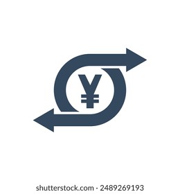 yen or yuan money back refund investment icon, two repeat arrow vector pictogram