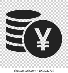 Yen, yuan money currency vector icon in flat style. Yen coin symbol illustration on isolated transparent background. Asia money business concept.