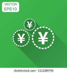 Yen, yuan money currency vector icon in flat style. Yen coin symbol illustration with long shadow. Asia money business concept.