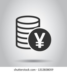 Yen, yuan money currency vector icon in flat style. Yen coin symbol illustration on white background. Asia money business concept.