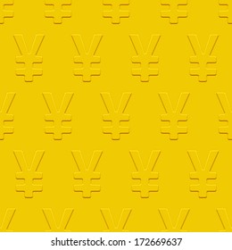 Yen and yuan seamless pattern on a gold plate. Pattern and background are located on different layers