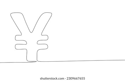 Yen or yuan sign isolated on white background. Line art yuan, yen sign. One line continuous vector illustration. 