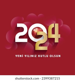Yeni Yılınız kutlu Olsun. 2024 Translate: Happy new year 2024 design. With colorful truncated number illustrations. Premium vector design for poster, banner, greeting and new year 2024