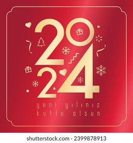 Yeni yıl ve mutlu yillar 2024 2025 tebrik karti. Translation: merry christmas and happy new year 2024 2025 greeting card.