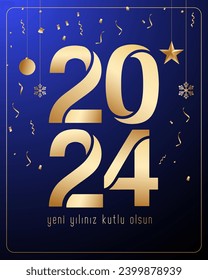 Yeni yıl ve mutlu yillar 2024 2025 tebrik karti. Translation: merry christmas and happy new year 2024 2025 greeting card.