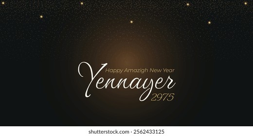 Yennayer 2975. Happy Amazigh New Year with gold sparkles. Luxury Greeting card vector illustration. 