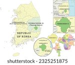 Yeongcheon-si (Yeongcheon) location on Gyeongsangbuk-do (North Gyeongsang Province) and Republic of Korea (South Korea) map. Clored. Vectored