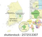 Yeongcheon-si (Yeongcheon) location on Gyeongsangbuk-do (North Gyeongsang Province) and Republic of Korea (South Korea) map. Colored. Vectored