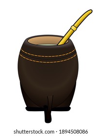 Yerba Mate Tea. Leather Torpedo Calabashfor Argentine Tradition Beverage 