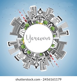 Yerevan Armenia City Skyline with Color Buildings, Blue Sky and Copy Space. Vector Illustration. Yerevan Cityscape with Landmarks. Business Travel and Tourism Concept with Historic Architecture.
