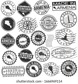 Yerevan, Armenia Set of Stamp. Vector Art Postal Passport Travel Design. Travel and Business Seals.