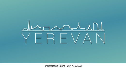 Yerevan, Armenia Skyline Linear Design. Flat City Illustration Minimal Clip Art. Background Gradient Travel Vector Icon.