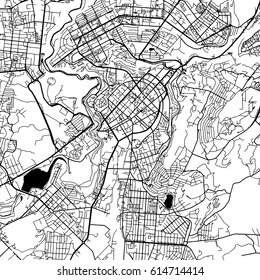 Yerevan Armenia Vector Map Monochrome Artprint, Vector Outline Version for Infographic Background, Black Streets and Waterways