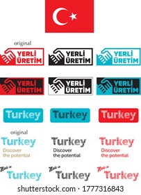 Yerli uretim. Translation: Domestic Production of Turkey. Turkey logos