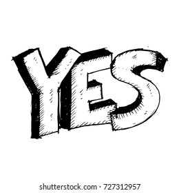 yes 3d text doodle