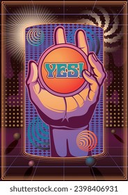 Yes! Abstract Poster Template, Psychedelic Art Style Background, Arm and Space 