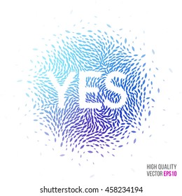Yes beautiful design element for greeting card template layout with moving particles and swirl explosion effect for party, events, advertisement banner, special offer. Blue, purple vector.