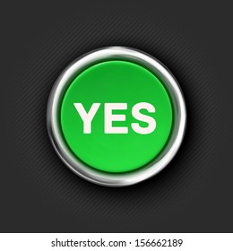 YES button, 3d green glossy metallic icon, vector eps 10