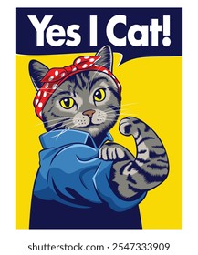 YES I CAT VINTAGE CARTOON ILLUSTRATION
