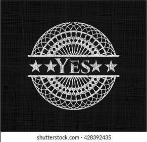 Yes chalkboard emblem on black board