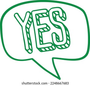 Yes chat sticker in doodle style. Comic balloon