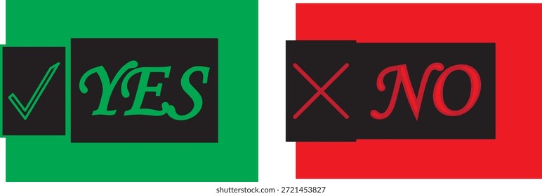 marca de seleção sim e sem símbolos cruzados. Ícone Sim Não.  Ícone verde sim. Vermelho sem ícone. Conjunto de sinais verde on