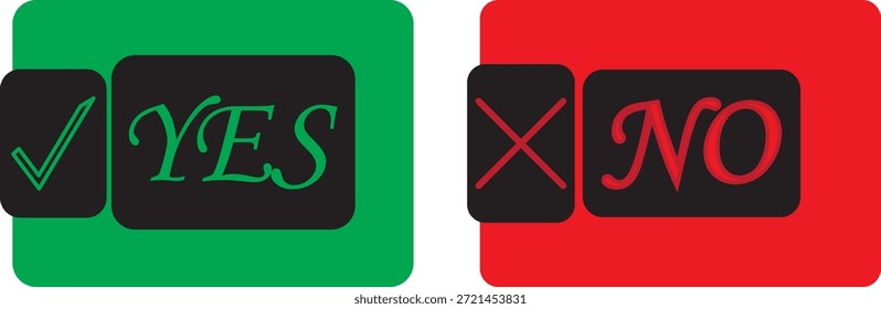 marca de seleção sim e sem símbolos cruzados. Ícone Sim Não.  Ícone verde sim. Vermelho sem ícone. Conjunto de sinais verde on