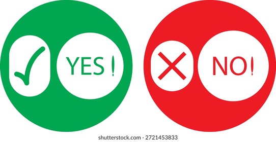 marca de seleção sim e sem símbolos cruzados. Ícone Sim Não.  Ícone verde sim. Vermelho sem ícone. Conjunto de sinais verde on