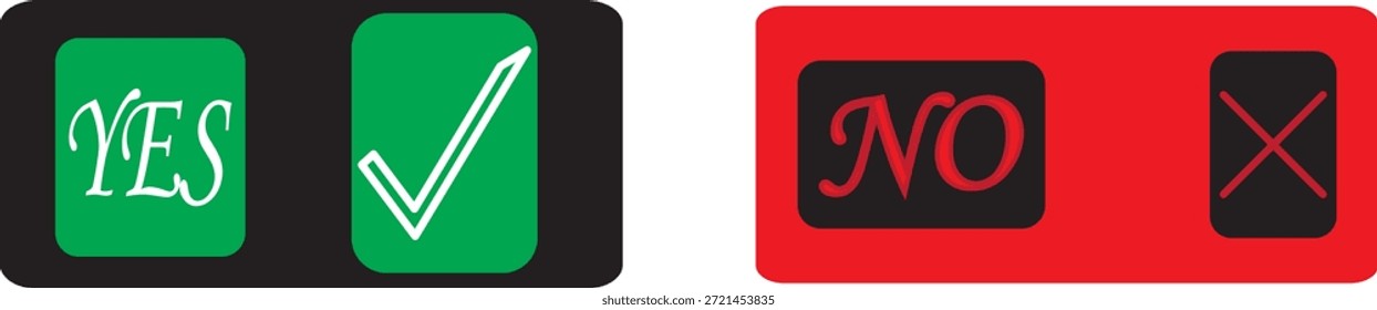 yes check mark and no cross symbols. Yes no icon.  Green yes icon. Red no icon. Green on sign set