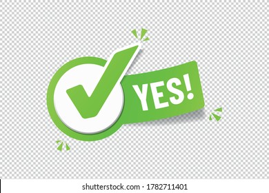 Yes Checkbox Sticker - Green Vector Illustration - Isolated On Transparent Background