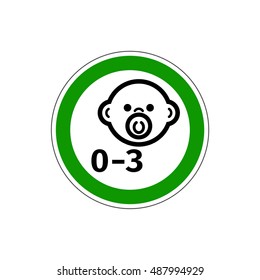  Yes for children under 3 years. Vector. The icon with a green contour on a white background. For any use. Warns.