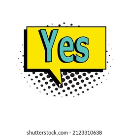 Sí texto cómico, burbuja de habla cómica, vector de fondo cómico.