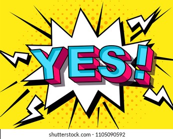 Yes! Comic Vector cartoon illustration explosions. Comics Boom! Symbol, sticker tag, special offer label, advertising badge. Sign banner. Comics speech bubble bang. Clouds for explosions. Emotions