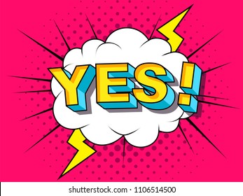 Yes! Comic Vector cartoon illustration explosions. Comics Boom! Symbol, sticker tag, special offer label, advertising badge. Sign banner. Comics speech bubble bang. Clouds for explosions. Emotions