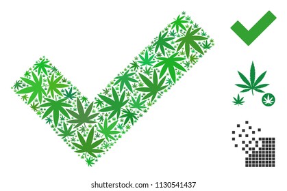 Yes composition of cannabis leaves in different sizes and color shades. Vector flat weed leaves are united into yes illustration. Addiction vector illustration.