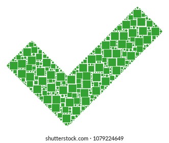 Yes composition icon of square shapes and spheric dots in various sizes. Vector items are formed into yes mosaic design concept.