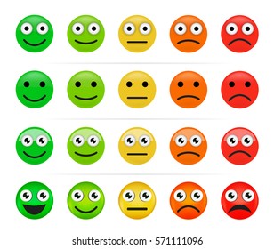 Yes, doubt, no. Vector smiley. Five facial expressions in different styles.