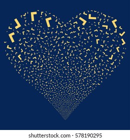 Yes fireworks with heart shape. Vector illustration style is flat yellow iconic symbols on a blue background. Object salute constructed from random design elements.