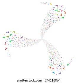 Yes fireworks swirl rotation. Vector illustration style is flat bright multicolored iconic symbols on a white background. Object spiral created from random icons.