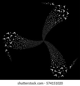 Yes fireworks swirl rotation. Vector illustration style is flat white iconic symbols on a black background. Object spiral organized from random design elements.