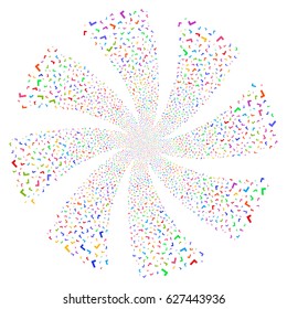 Yes fireworks swirl rotation. Vector illustration style is flat bright multicolored iconic symbols on a white background. Object twirl organized from random symbols.