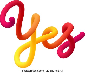 Yes fluid text with dynamic curved lines made of blended colorful circles. Vector illustration.