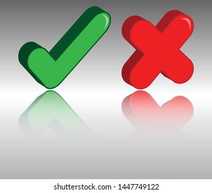 Yes green color, Not red color, Right and Wrong.True false. Button. Icon. vector illustration