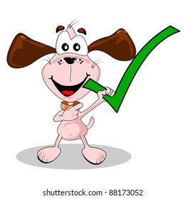 Yes green tick being held by a cartoon dog