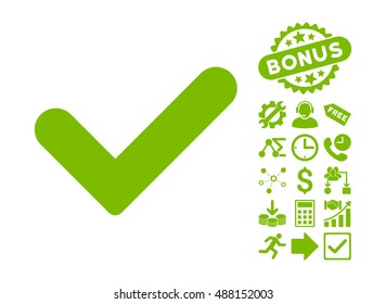 Yes icon with bonus design elements. Vector illustration style is flat iconic symbols, eco green color, white background.