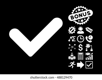 Yes icon with bonus symbols. Vector illustration style is flat iconic symbols, white color, black background.