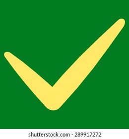 Yes icon from Business Bicolor Set. This flat vector symbol uses yellow color, rounded angles, and isolated on a green background.