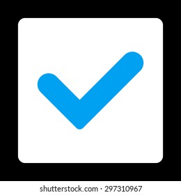 Yes icon from Primitive Buttons OverColor Set. This rounded square flat button is drawn with blue and white colors on a black background.