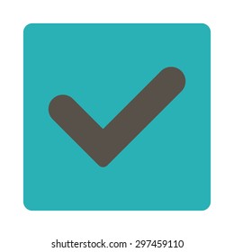 Yes icon from Primitive Buttons OverColor Set. This rounded square flat button is drawn with grey and cyan colors on a white background.