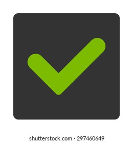 Yes icon from Primitive Buttons OverColor Set. This rounded square flat button is drawn with eco green and gray colors on a white background.